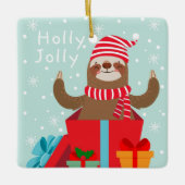 Holly Jolly Sloth Keramikornament (Vorderseite)