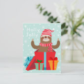 Holly Jolly Sloth Postkarte (Stehend Vorderseite)