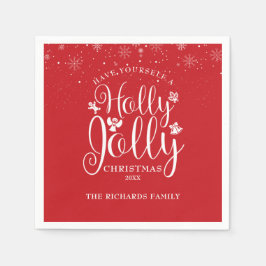 Holly Jolly Snowflakes Weihnachtsferien Familie Serviette