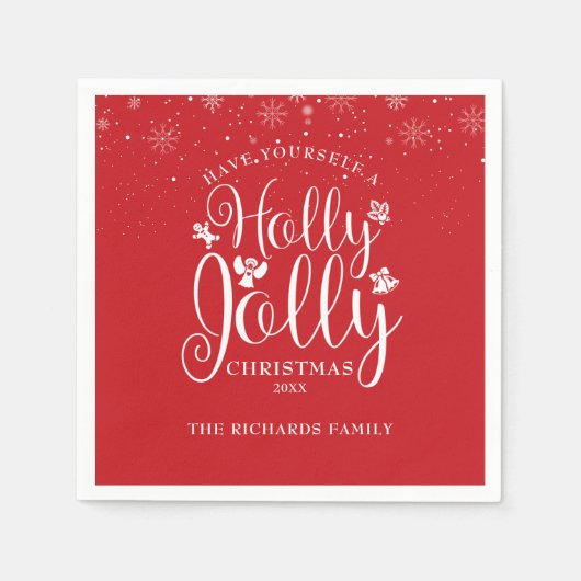 Holly Jolly Snowflakes Weihnachtsferien Familie Serviette (Vorderseite)