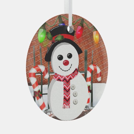 Holly Jolly Snowman Ornament Aus Glas (Vorderseite Rechts)