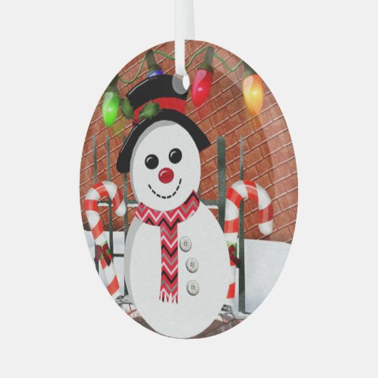 Holly Jolly Snowman Ornament Aus Glas (Vorderseite links)