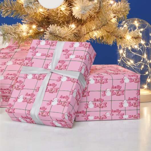 Holly Jolly Snowman Pink Weihnachten Geschenkpapier (Feiertage)