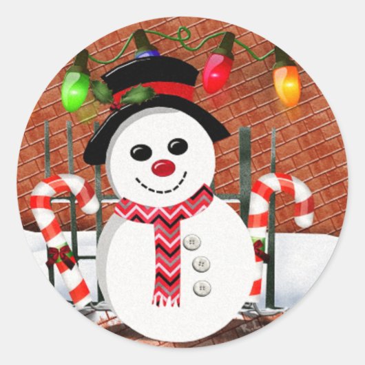 Holly Jolly Snowman Runder Aufkleber (Vorderseite)