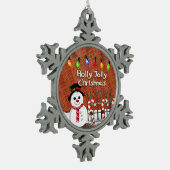 Holly Jolly Snowman Schneeflocken Zinn-Ornament (Links)