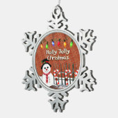 Holly Jolly Snowman Schneeflocken Zinn-Ornament (Rechts)