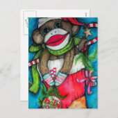 Holly Jolly Sock Monkey Feiertagspostkarte (Vorne/Hinten)