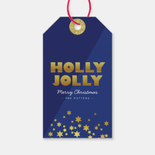 Holly Jolly   Spaß Weihnachten Blue & Gold Geschen Geschenkanhänger