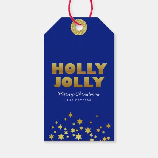 Holly Jolly | Spaß Weihnachten Blue & Gold Geschen Geschenkanhänger (Vorderseite)