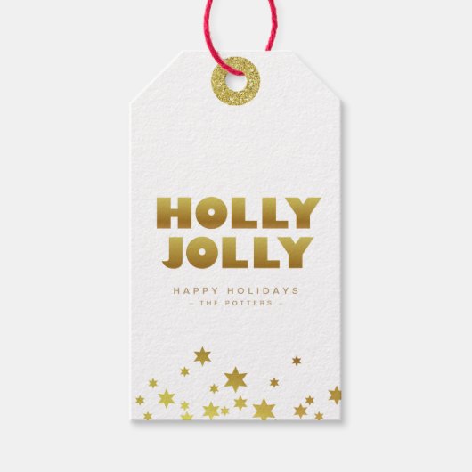 Holly Jolly | Spaß Weihnachten White & Gold Mini Geschenkanhänger (Vorderseite)