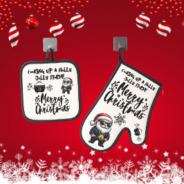 Holly Jolly Storm weiße Weihnachten kochen | Ofenhandschuh & Topflappen-Set