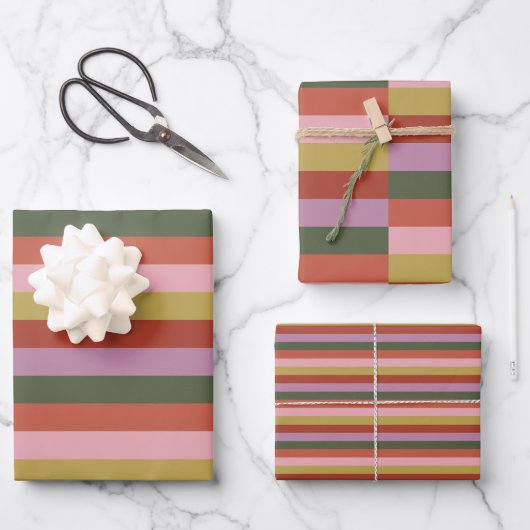 Holly Jolly Stripes Geschenkpapier Set (Vorderseite)