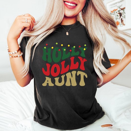Holly Jolly Tante Christmas Groovy Black T-Shirt