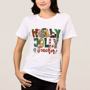 Holly Jolly Teacher Weihnachtsferien Typografie Tri-Blend Shirt