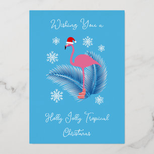 Holly Jolly Tropical Christmas Flamingo Folien Feiertagskarte