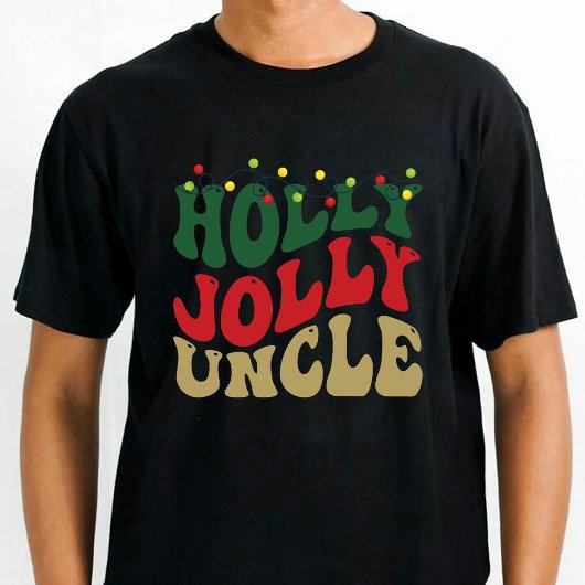 Holly Jolly Uncle Christmas Groovy Black T-Shirt