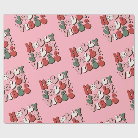 Holly Jolly Vibes Groovy Christmas Geschenkpapier (Flach)