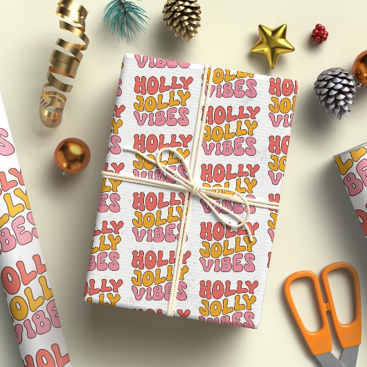 Holly Jolly Vibes Groovy Retro Weihnachten Geschenkpapier