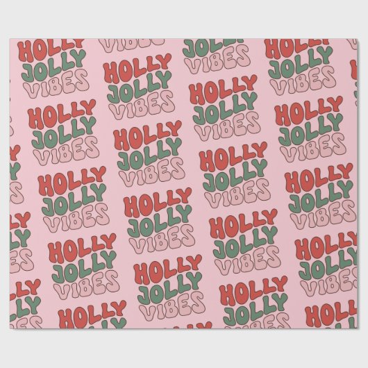Holly Jolly Vibes Groovy Retro Weihnachten Geschenkpapier (Flach)