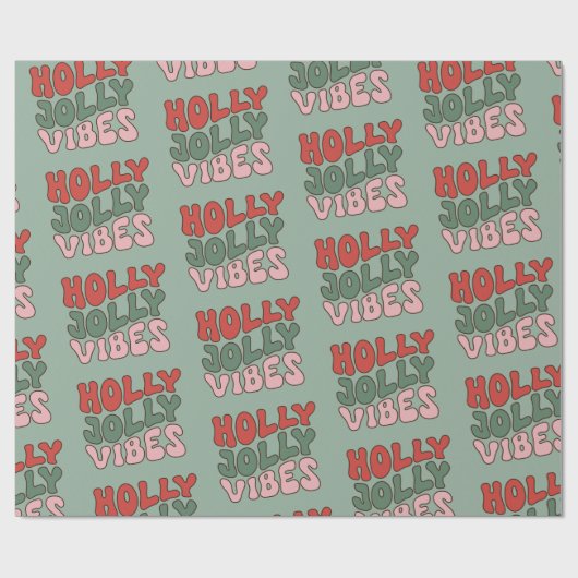 Holly Jolly Vibes Groovy Retro Weihnachten Geschenkpapier (Flach)