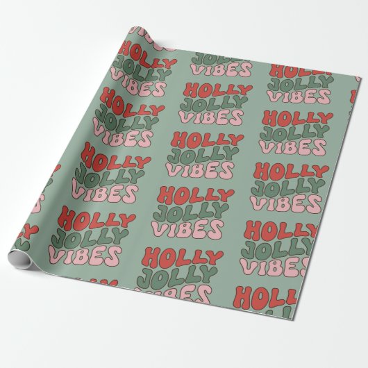 Holly Jolly Vibes Groovy Retro Weihnachten Geschenkpapier (Ungerollt)