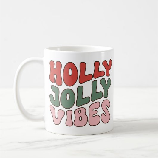 Holly Jolly Vibes Groovy Retro Weihnachten Kaffeetasse (Links)