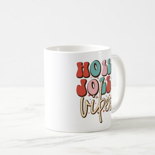 Holly Jolly Vibes Retro Groovy Weihnachtsferien Kaffeetasse (VorderseiteRechts)