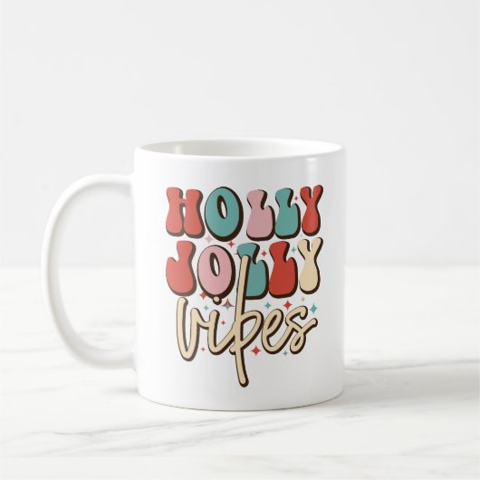 Holly Jolly Vibes Retro Groovy Weihnachtsferien Kaffeetasse (Links)
