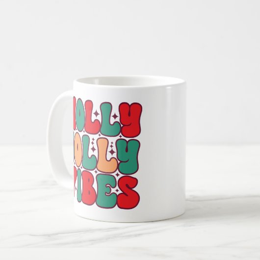 Holly Jolly Vibes Retro Groovy Weihnachtsferien Kaffeetasse (Vorderseite Links)