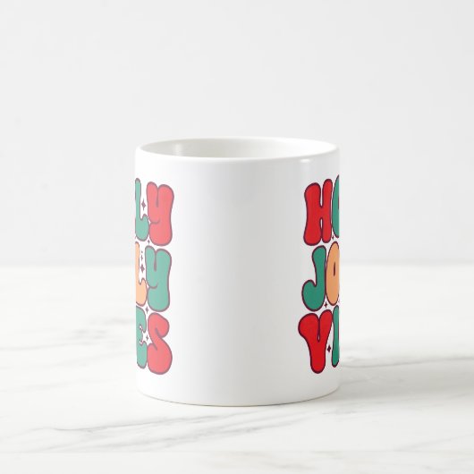 Holly Jolly Vibes Retro Groovy Weihnachtsferien Kaffeetasse (Mittel)