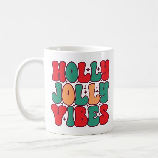 Holly Jolly Vibes Retro Groovy Weihnachtsferien Kaffeetasse (Links)