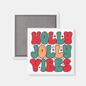 Holly Jolly Vibes Retro Groovy Weihnachtsferien Magnet (Vorderseite/Rückseite)