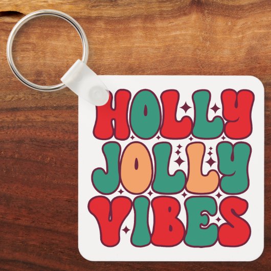 Holly Jolly Vibes Retro Groovy Weihnachtsferien Schlüsselanhänger (Vorderseite)