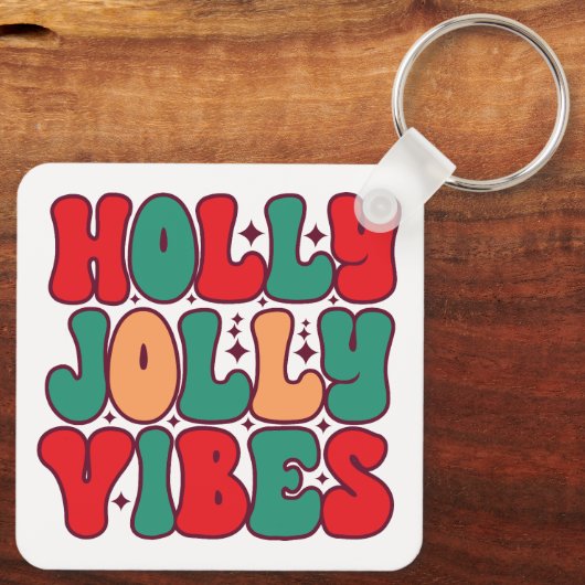 Holly Jolly Vibes Retro Groovy Weihnachtsferien Schlüsselanhänger (Rückseite)