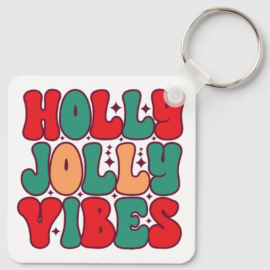 Holly Jolly Vibes Retro Groovy Weihnachtsferien Schlüsselanhänger (Rückseite)
