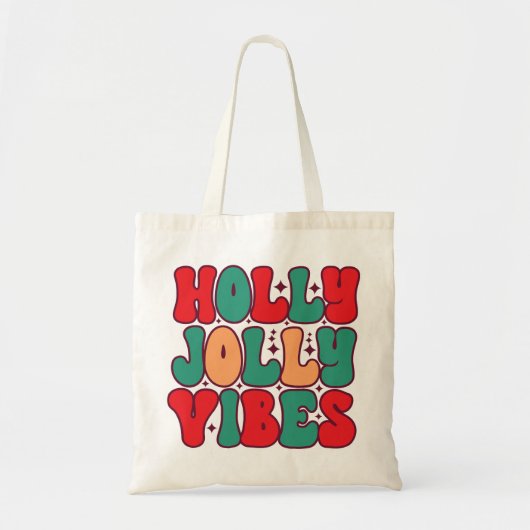 Holly Jolly Vibes Retro Groovy Weihnachtsferien Tragetasche (Vorne)