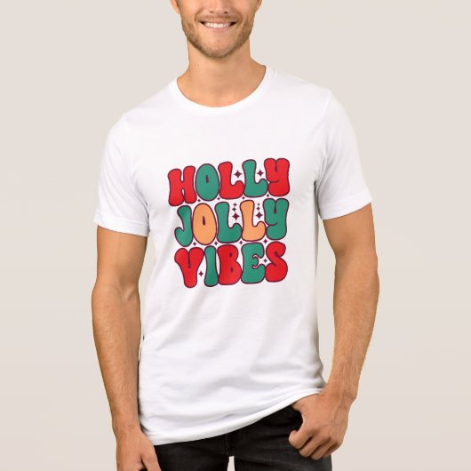 Holly Jolly Vibes Retro Groovy Weihnachtsferien Tri-Blend Shirt (Vorderseite)