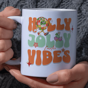 Holly Jolly Vibes Retro Orange Weihnachtsname Tasse