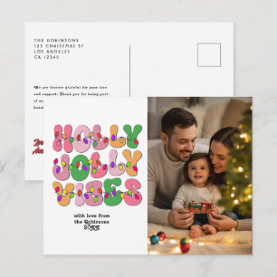 "Holly Jolly Vibes" Retro-Weihnachtsbeleuchtung-Fo Feiertagspostkarte