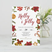 Holly Jolly Weihnachtsfeier Einladung (Stehend Vorderseite)