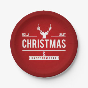 Holly Jolly Weihnachtsrentier   Feiertage Pappteller