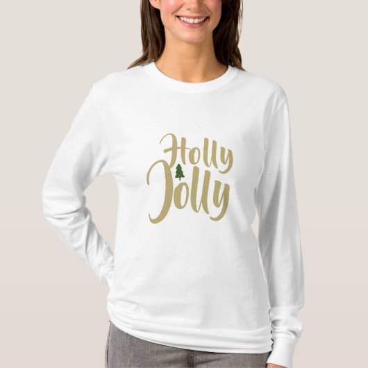 Holly Jolly White Gold Frohe Weihnachten Langschlä T-Shirt (Vorderseite)