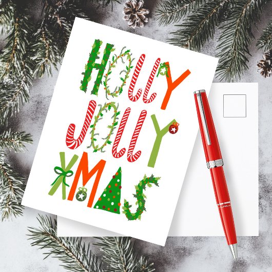 HOLLY JOLLY XMAS Briefe Weihnachten Postkarte
