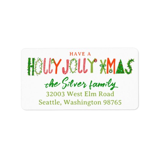 HOLLY JOLLY XMAS Holiday Christmas CUSTOM address Adressaufkleber (Vorne)
