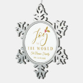 Holly Joy to the World Golden Christmas Quote Schneeflocken Zinn-Ornament (Rechts)