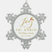 Holly Joy to the World Golden Christmas Quote Schneeflocken Zinn-Ornament (Vorderseite)