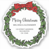 Holly Kranz-Ast Frohe Weihnachtsfeiertage Umschlag Aufkleber (Vorderseite)