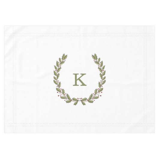 Holly Laurel Wreath Monogram Holiday Tablecloth Tischdecke (Vorderseite (Horizontal))