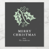 Holly Leaf und Berries Charcoal Grey Christmas Weinetikett (Einzelnes Label)