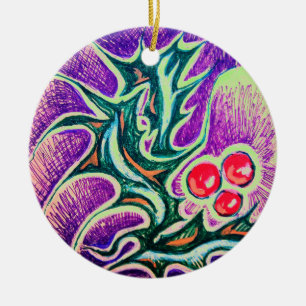 Holly Leaf und Berry Colorful Keramik Ornament